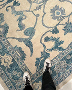 Beige & Teal Premium New Zealand Wool Area Rug | Traditional Turkish Design Carpet Craft Decor, Hand Knotted Carpet