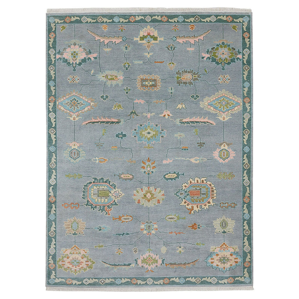 Teal & Mix Premium New Zealand Wool Area Rug | Traditional Turkish Design Carpet Craft Decor, Hand Knotted Carpet