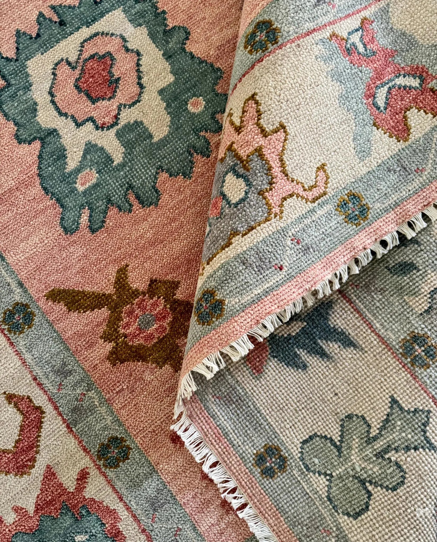 Peach Soft New Zealand Wool Area Rug | Traditional Turkish Design | Carpet Craft Decor | Hand Knotted Carpet