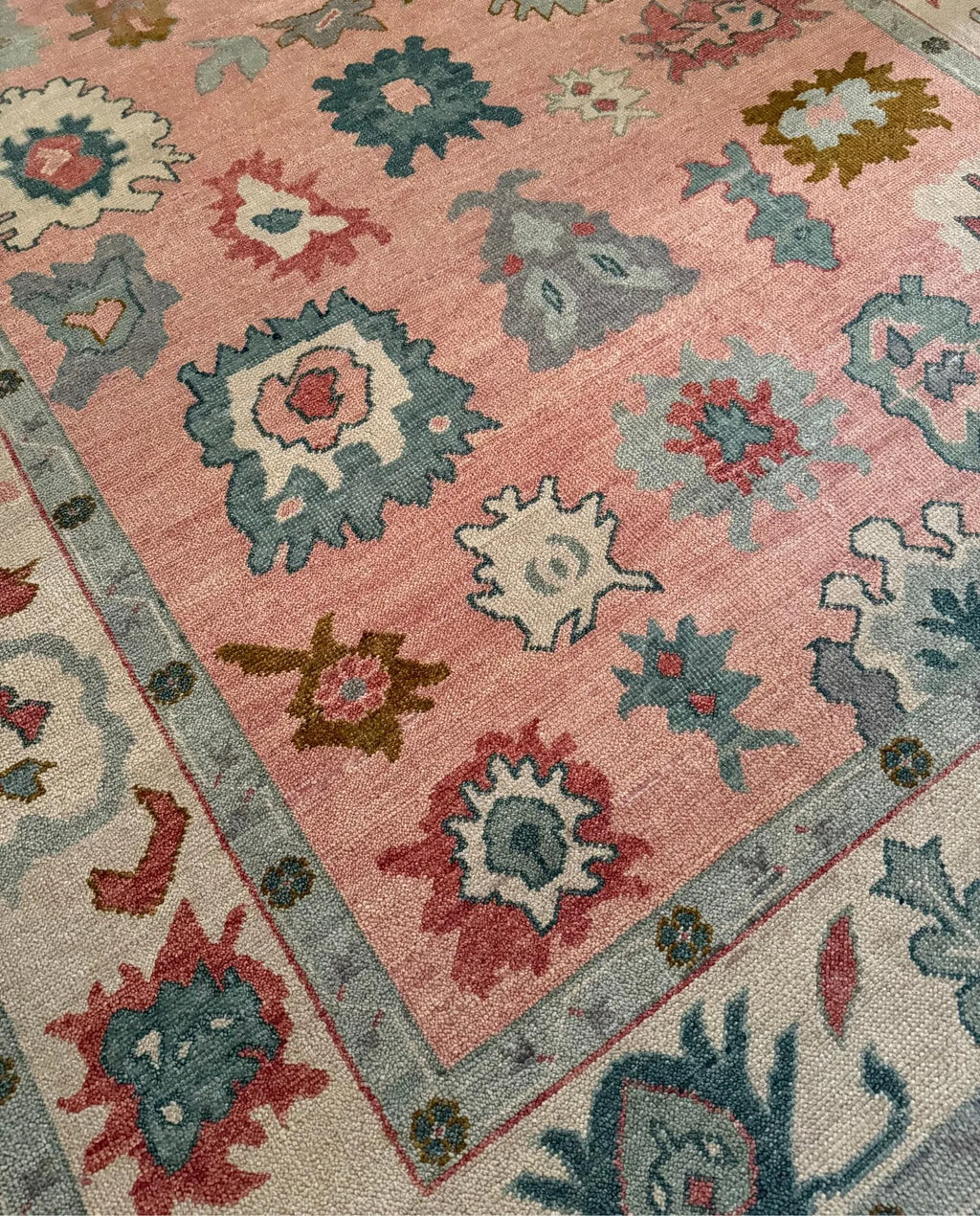 Peach Soft New Zealand Wool Area Rug | Traditional Turkish Design | Carpet Craft Decor | Hand Knotted Carpet