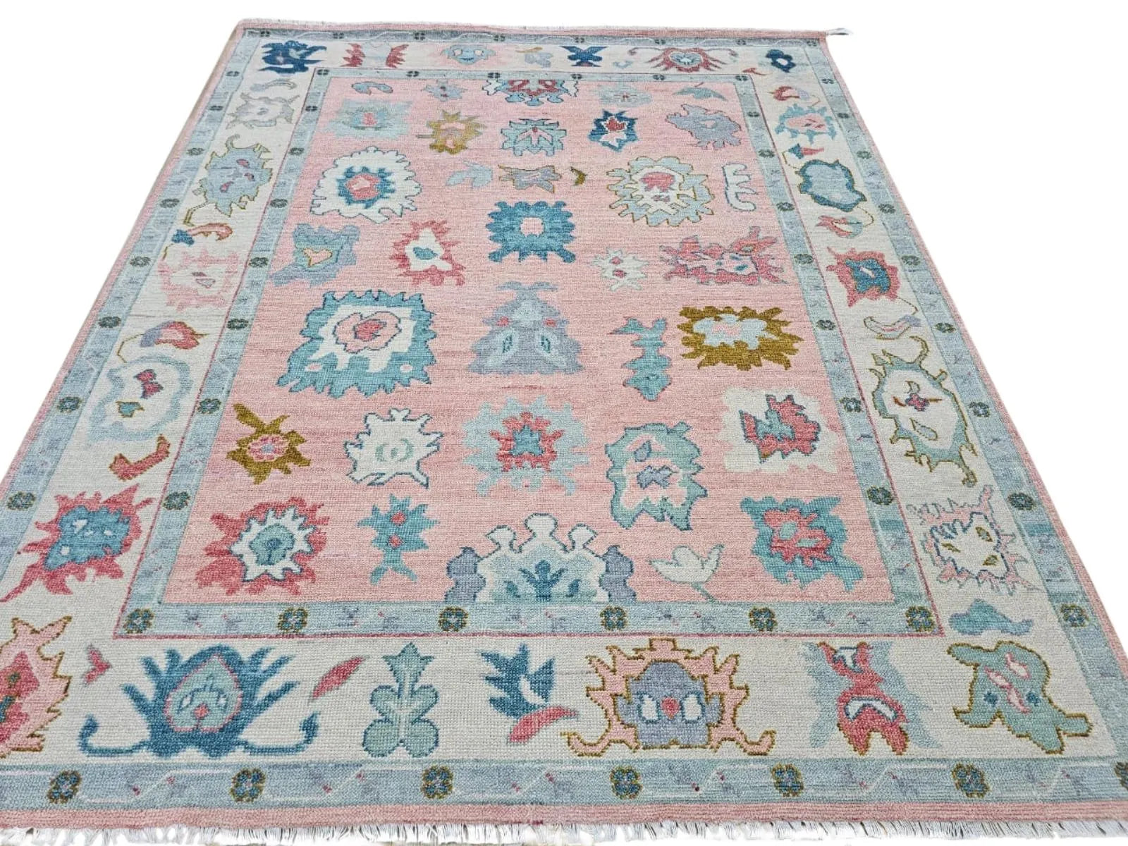 Peach Soft New Zealand Wool Area Rug | Traditional Turkish Design | Carpet Craft Decor | Hand Knotted Carpet