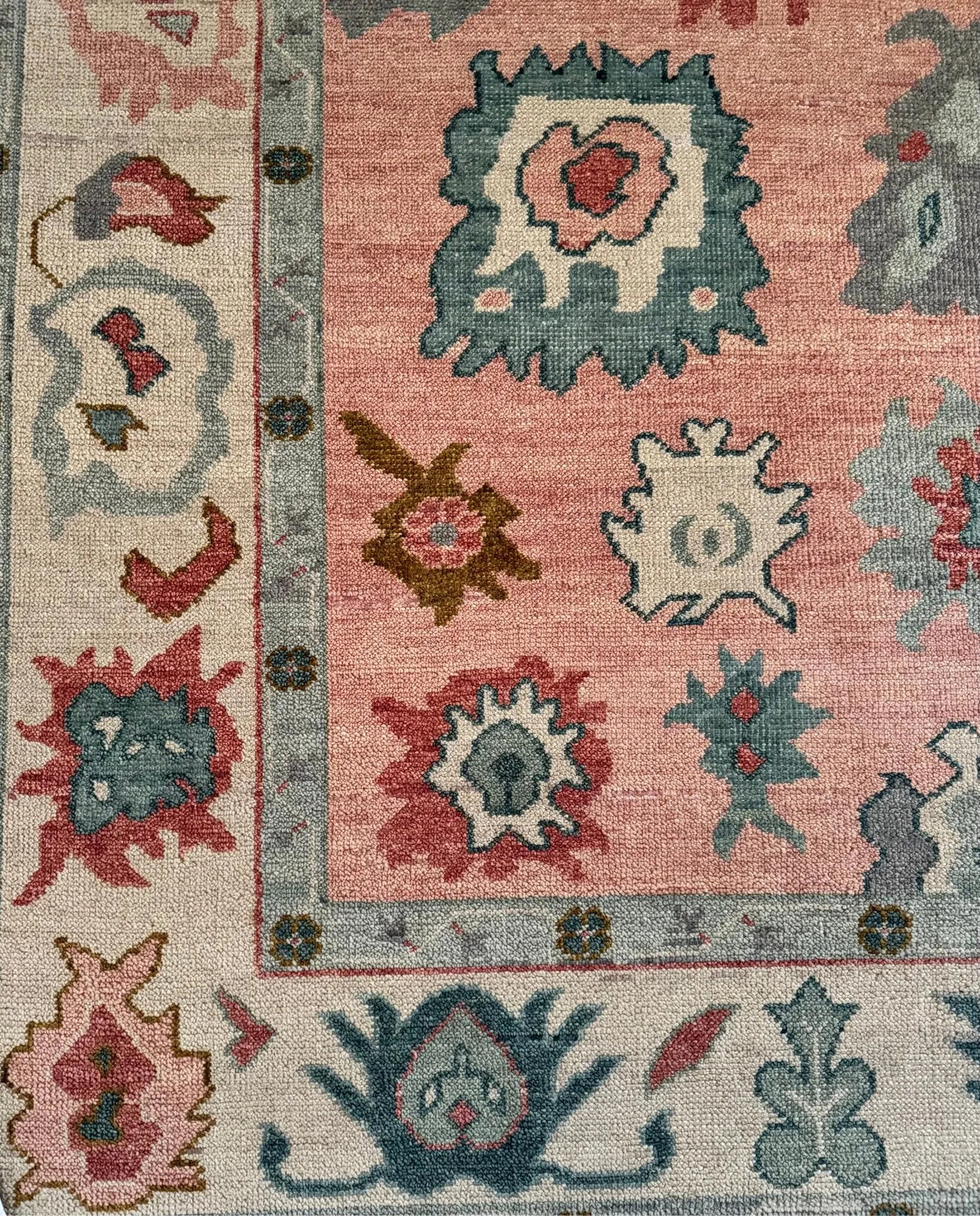 Peach Soft New Zealand Wool Area Rug | Traditional Turkish Design | Carpet Craft Decor | Hand Knotted Carpet