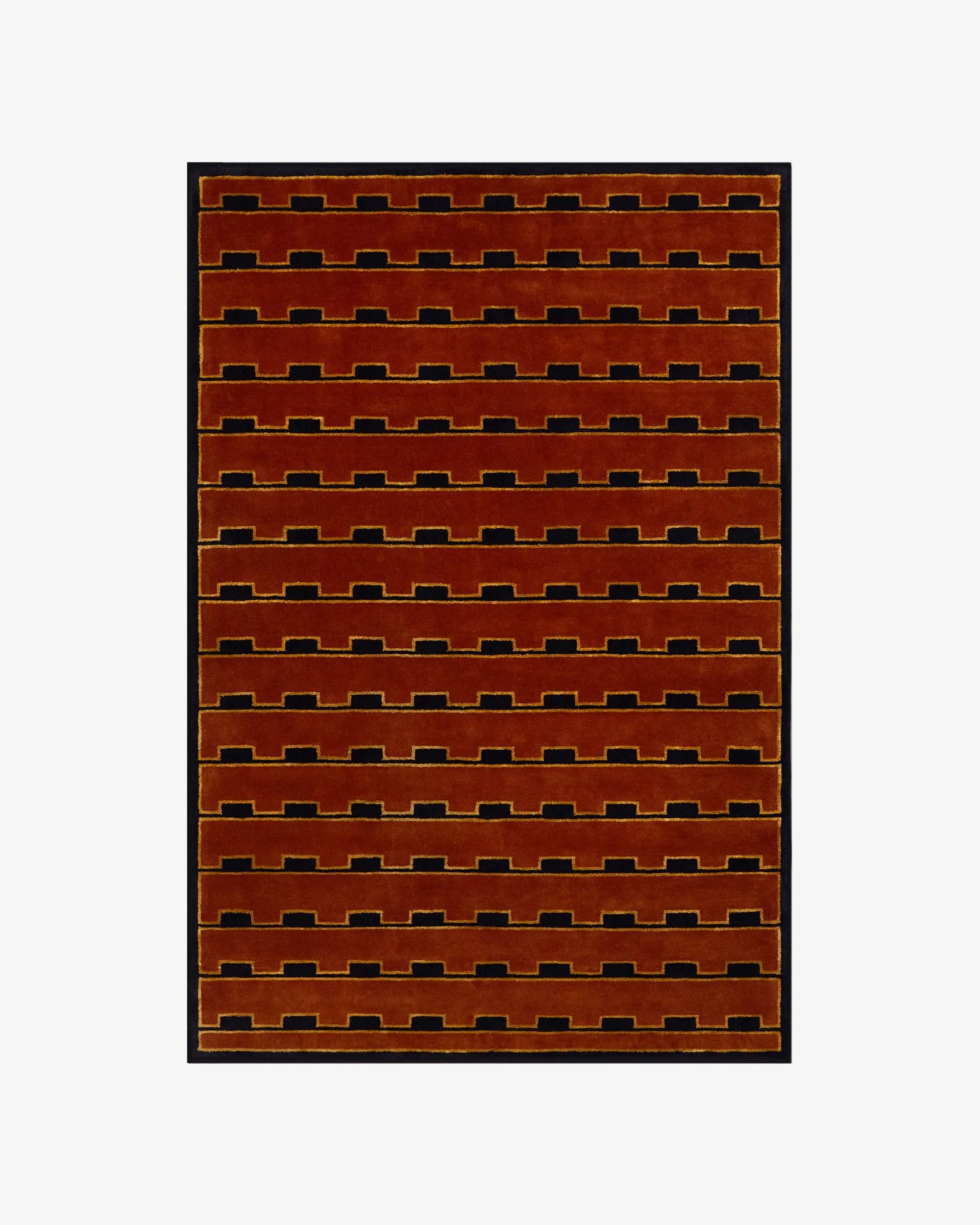 Low Pile Handwoven Wool Flatweave Rug – Terracotta with Black Geometric Design – Modern Southwest Aesthetic, 5x8 ft