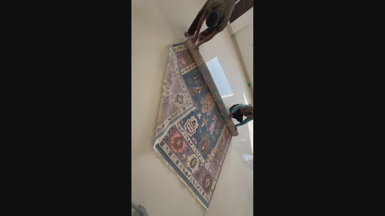 Hand Knotted Oushak Rug – Vintage Turkish Wool Carpet, Traditional Area Rug for Living Room or Bedroom, Boho Farmhouse Home Decor