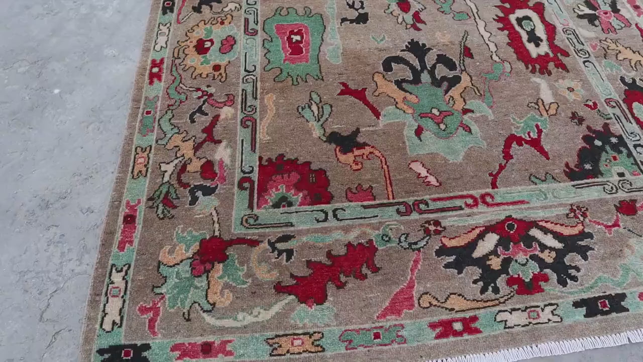 Natural Oushak Rug Turkish NewZealand Wool Rug / Rug for Bedroom Hand Knotted Carpet