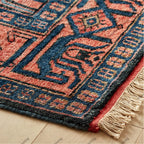 Hand Knotted Red/Blue Area Rug Oushak Rug Turkish Woolen Rug Thick Pile Soft Knotted Rug Large Area Rug 6x9 7x10 8x10 9x12 10x14