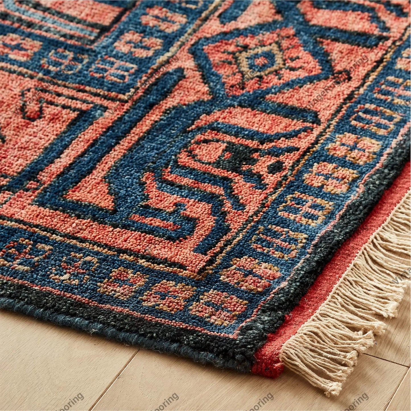 Hand Knotted Red/Blue Area Rug Oushak Rug Turkish Woolen Rug Thick Pile Soft Knotted Rug Large Area Rug 6x9 7x10 8x10 9x12 10x14