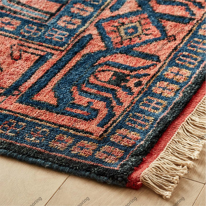 Hand Knotted Red/Blue Area Rug Oushak Rug Turkish Woolen Rug Thick Pile Soft Knotted Rug Large Area Rug 6x9 7x10 8x10 9x12 10x14