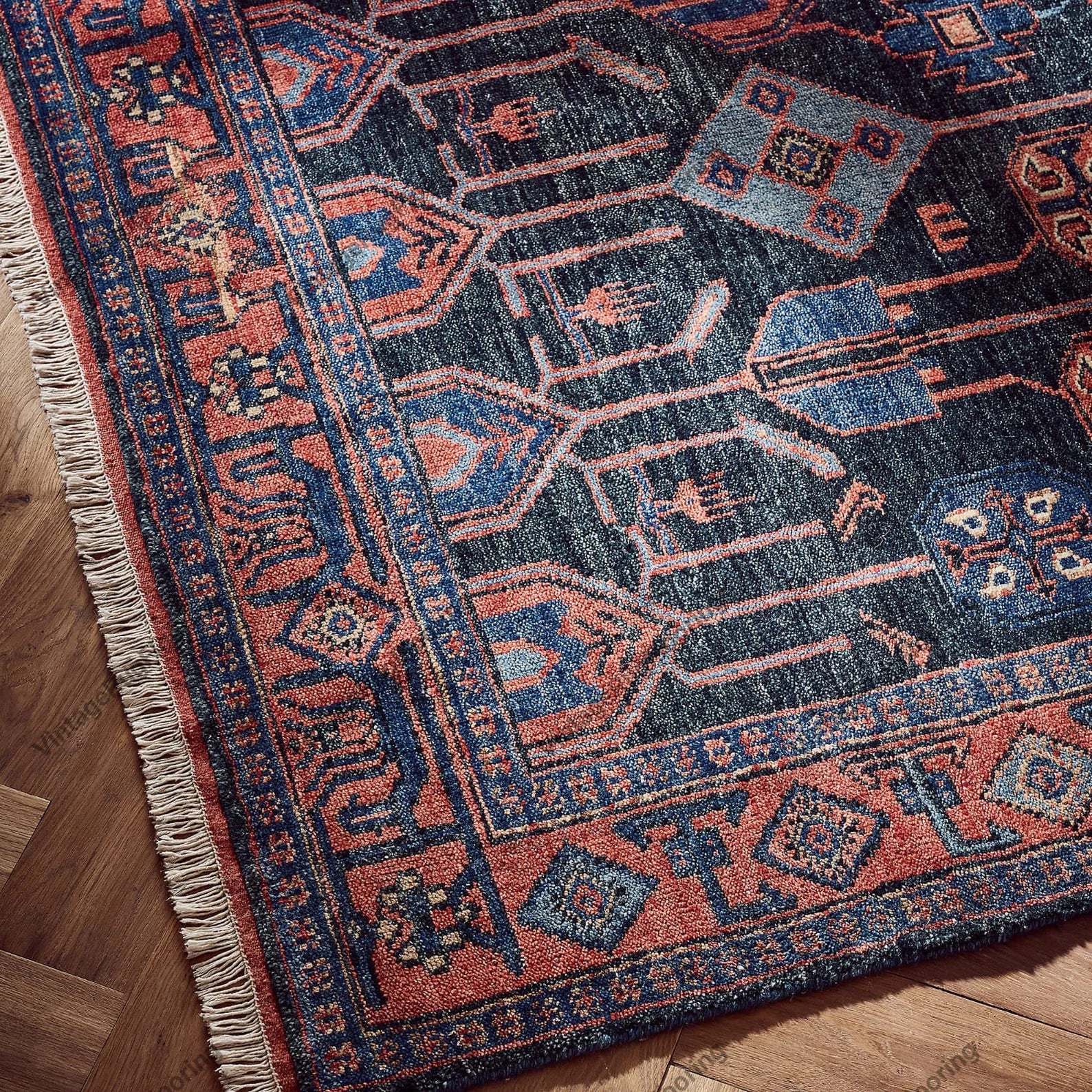Hand Knotted Red/Blue Area Rug Oushak Rug Turkish Woolen Rug Thick Pile Soft Knotted Rug Large Area Rug 6x9 7x10 8x10 9x12 10x14