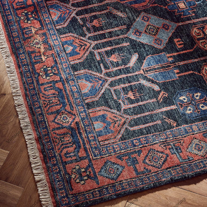 Hand Knotted Red/Blue Area Rug Oushak Rug Turkish Woolen Rug Thick Pile Soft Knotted Rug Large Area Rug 6x9 7x10 8x10 9x12 10x14