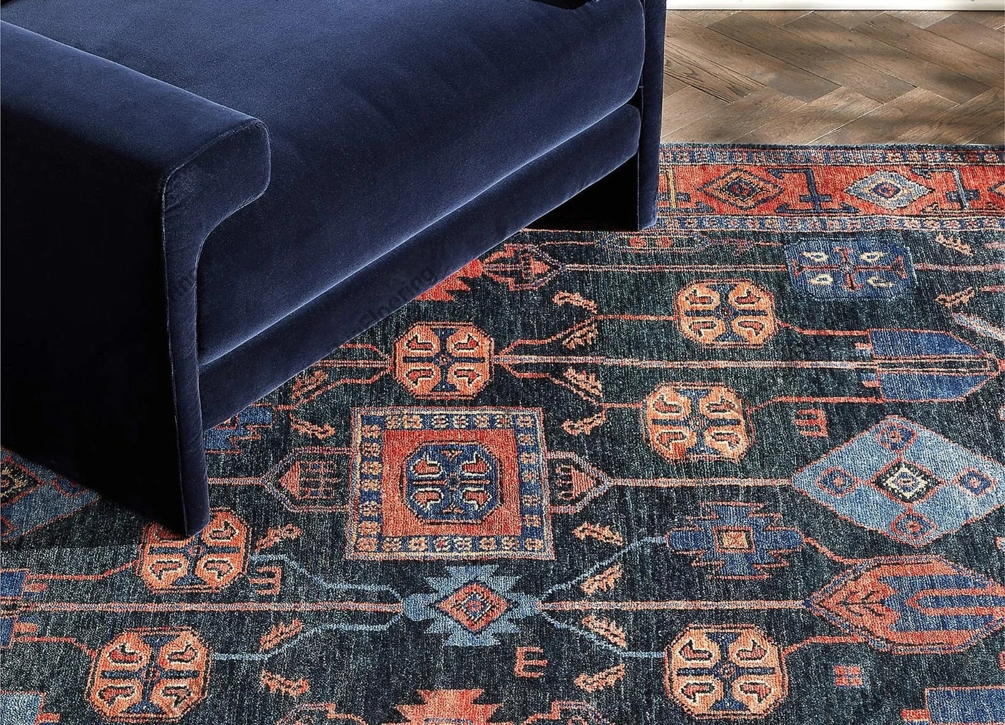Hand Knotted Red/Blue Area Rug Oushak Rug Turkish Woolen Rug Thick Pile Soft Knotted Rug Large Area Rug 6x9 7x10 8x10 9x12 10x14
