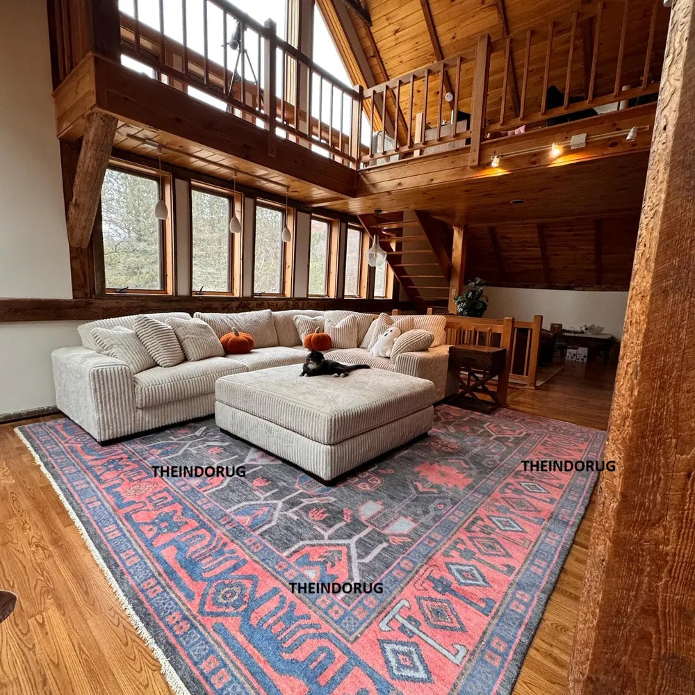 Hand Knotted Red/Blue Area Rug Oushak Rug Turkish Woolen Rug Thick Pile Soft Knotted Rug Large Area Rug 6x9 7x10 8x10 9x12 10x14